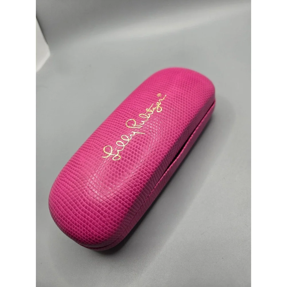 Lilly Pulitzer Hot Pink Clamshell Eyeglass‎ Case Hard Shell with Blue Lining